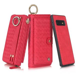 For Galaxy S10+ POLA Multi-function Fashion Weave Magnetic Horizontal Flip Leather Case with Card Slots & Wallet & Photo Frame & Lanyard(Red)