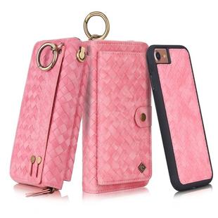 For iPhone 7 / 8 POLA Multi-function Fashion Weave Magnetic Horizontal Flip Leather Case with Card Slots & Wallet & Photo Frame & Lanyard(Pink)