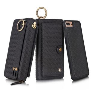 For iPhone 7 Plus / 8 Plus POLA Multi-function Fashion Weave Magnetic Horizontal Flip Leather Case with Card Slots & Wallet & Photo Frame & Lanyard(Black)