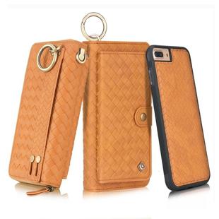 For iPhone 7 Plus / 8 Plus POLA Multi-function Fashion Weave Magnetic Horizontal Flip Leather Case with Card Slots & Wallet & Photo Frame & Lanyard(Brown)