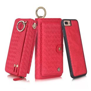 For iPhone 7 Plus / 8 Plus POLA Multi-function Fashion Weave Magnetic Horizontal Flip Leather Case with Card Slots & Wallet & Photo Frame & Lanyard(Red)
