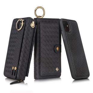 For iPhone 11 POLA Multi-function Fashion Weave Magnetic Horizontal Flip Leather Case with Card Slots & Wallet & Photo Frame & Lanyard(Black)