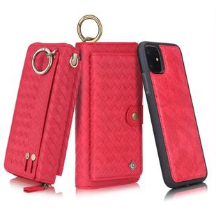 For iPhone 11 POLA Multi-function Fashion Weave Magnetic Horizontal Flip Leather Case with Card Slots & Wallet & Photo Frame & Lanyard(Red)
