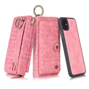 For iPhone 11 POLA Multi-function Fashion Weave Magnetic Horizontal Flip Leather Case with Card Slots & Wallet & Photo Frame & Lanyard(Pink)