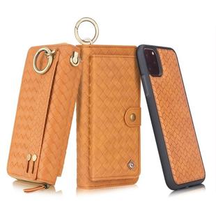 For iPhone 11 Pro POLA Multi-function Fashion Weave Magnetic Horizontal Flip Leather Case with Card Slots & Wallet & Photo Frame & Lanyard(Brown)