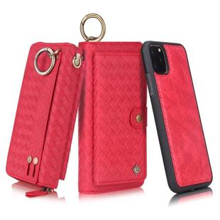 For iPhone 11 Pro Max POLA Multi-function Fashion Weave Magnetic Horizontal Flip Leather Case with Card Slots & Wallet & Photo Frame & Lanyard(Red)