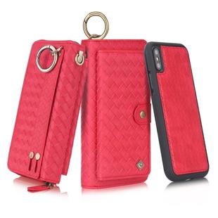 For iPhone X POLA Multi-function Fashion Weave Magnetic Horizontal Flip Leather Case with Card Slots & Wallet & Photo Frame & Lanyard(Red)