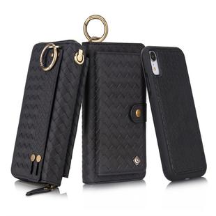 For iPhone XR POLA Multi-function Fashion Weave Magnetic Horizontal Flip Leather Case with Card Slots & Wallet & Photo Frame & Lanyard(Black)