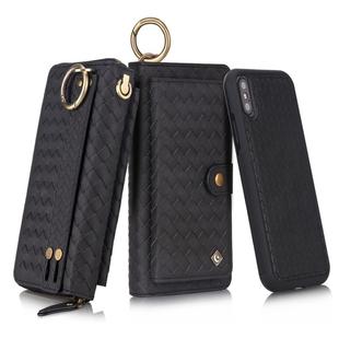 For iPhone XS Max POLA Multi-function Fashion Weave Magnetic Horizontal Flip Leather Case with Card Slots & Wallet & Photo Frame & Lanyard(Black)