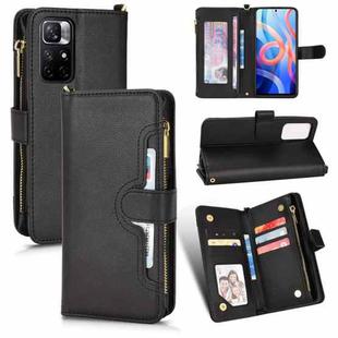 For Xiaomi Redmi Note 11 CN Version/Poco M4 Pro/Redmi 10 Zipper Bag Leather Phone Case(Black)