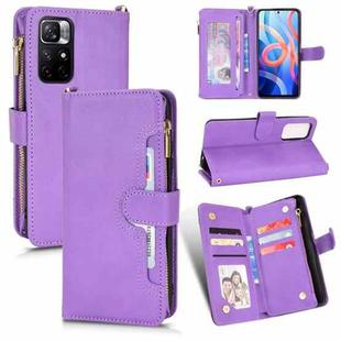 For Xiaomi Redmi Note 11 CN Version/Poco M4 Pro/Redmi 10 Zipper Bag Leather Phone Case(Purple)