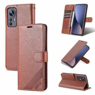 For Xiaomi 12 5G AZNS Sheepskin Texture Flip Leather Phone Case(Brown)