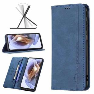 For Motorola Moto G31 / G41 Side Fingerprint Version Magnetic RFID Blocking Anti-Theft Leather Phone Case(Blue)