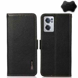 For OnePlus Nord CE 2 5G KHAZNEH Side-Magnetic Litchi Genuine Leather RFID Phone Case(Black)