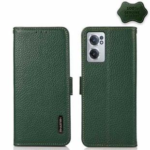 For OnePlus Nord CE 2 5G KHAZNEH Side-Magnetic Litchi Genuine Leather RFID Phone Case(Green)