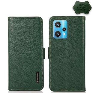 For OPPO Realme 9 Pro+ KHAZNEH Side-Magnetic Litchi Genuine Leather RFID Phone Case(Green)