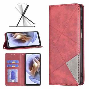 For Motorola Moto G31 / G41 Side Fingerprint Version Prismatic Invisible Magnetic Leather Phone Case(Red)