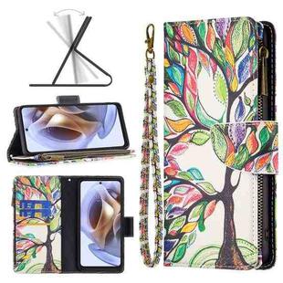 For Motorola Moto G31 / G41 Colored Drawing Pattern Zipper Leather Phone Case(Big Tree)