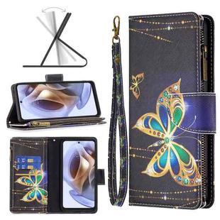 For Motorola Moto G31 / G41 Colored Drawing Pattern Zipper Leather Phone Case(Big Butterfly)