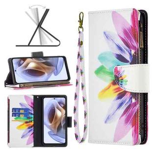 For Motorola Moto G31 / G41 Colored Drawing Pattern Zipper Leather Phone Case(Sun Flower)