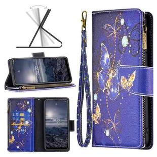 For Nokia G21 / G11 Colored Drawing Pattern Zipper Leather Phone Case(Purple Butterfly)