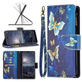 For Nokia G21 / G11 Colored Drawing Pattern Zipper Leather Phone Case(Gold Butterfly)