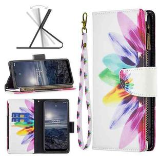 For Nokia G21 / G11 Colored Drawing Pattern Zipper Leather Phone Case(Sun Flower)
