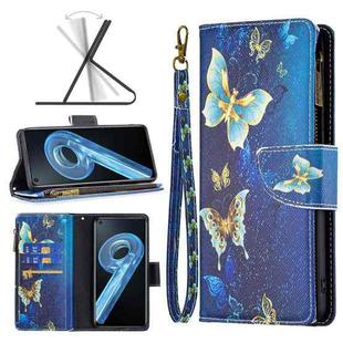 For OPPO A36 4G / A96 4G / A76 4G / K10 4G / Realme 9i Colored Drawing Pattern Zipper Leather Phone Case(Gold Butterfly)