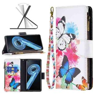 For OPPO A36 4G / A96 4G / A76 4G / K10 4G / Realme 9i Colored Drawing Pattern Zipper Leather Phone Case(Two Butterflies)