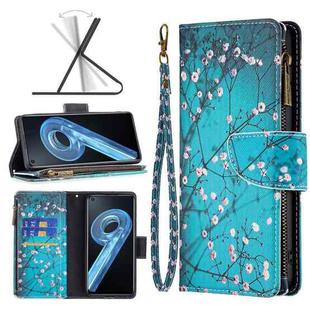 For OPPO A36 4G / A96 4G / A76 4G / K10 4G / Realme 9i Colored Drawing Pattern Zipper Leather Phone Case(Plum Blossom)