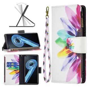For OPPO A36 4G / A96 4G / A76 4G / K10 4G / Realme 9i Colored Drawing Pattern Zipper Leather Phone Case(Sun Flower)