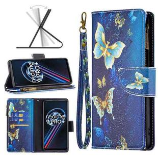 For OPPO Realme 9 Pro+ Colored Drawing Pattern Zipper Leather Phone Case(Gold Butterfly)