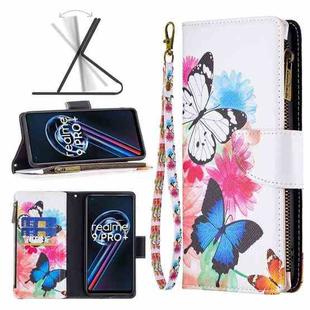 For OPPO Realme 9 Pro+ Colored Drawing Pattern Zipper Leather Phone Case(Two Butterflies)