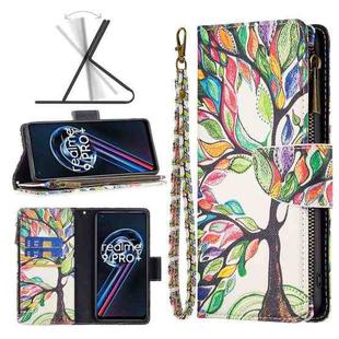 For OPPO Realme 9 Pro+ Colored Drawing Pattern Zipper Leather Phone Case(Big Tree)