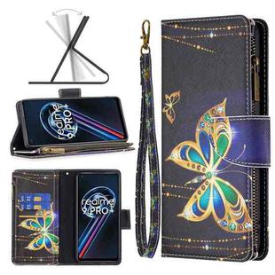 For OPPO Realme 9 Pro+ Colored Drawing Pattern Zipper Leather Phone Case(Big Butterfly)
