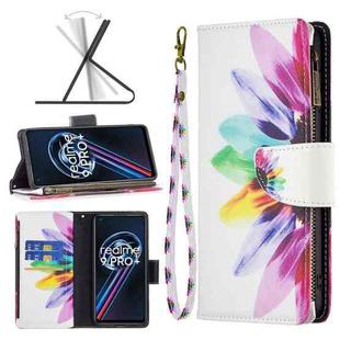 For OPPO Realme 9 Pro+ Colored Drawing Pattern Zipper Leather Phone Case(Sun Flower)