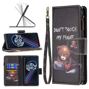 For OPPO Realme 9 Pro+ Colored Drawing Pattern Zipper Leather Phone Case(Bear)