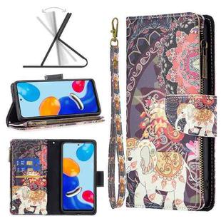 For Xiaomi Redmi Note 11 Colored Drawing Pattern Zipper Leather Phone Case(Flower Elephants)