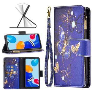 For Xiaomi Redmi Note 11 Colored Drawing Pattern Zipper Leather Phone Case(Purple Butterfly)