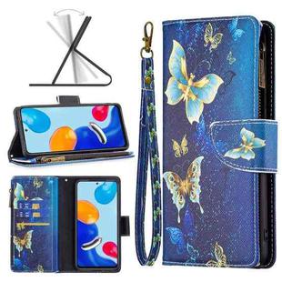 For Xiaomi Redmi Note 11 Colored Drawing Pattern Zipper Leather Phone Case(Gold Butterfly)