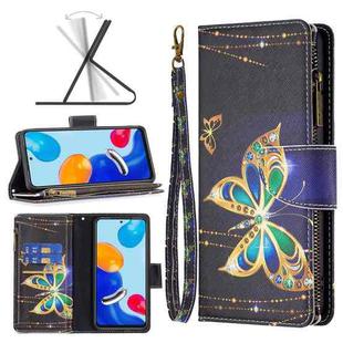 For Xiaomi Redmi Note 11 Colored Drawing Pattern Zipper Leather Phone Case(Big Butterfly)