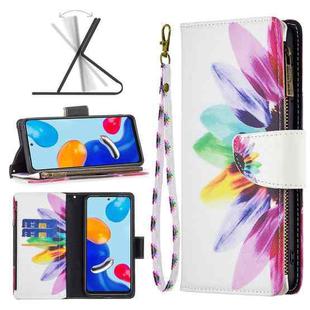 For Xiaomi Redmi Note 11 Colored Drawing Pattern Zipper Leather Phone Case(Sun Flower)