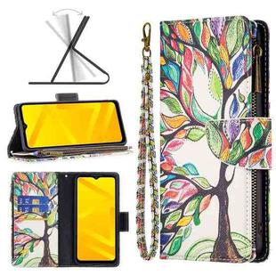 For ZTE Blade A71 Colored Drawing Pattern Zipper Leather Phone Case(Big Tree)