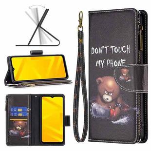 For ZTE Blade A71 Colored Drawing Pattern Zipper Leather Phone Case(Bear)