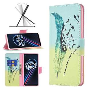 For OPPO Realme 9 Pro+ Colored Drawing Pattern Leather Phone Case(Feather)