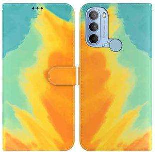 For Motorola Moto G31 4G Brazil Version with Fingerprint Watercolor Pattern Horizontal Flip Leather Phone Case(Autumn Leaf Color)