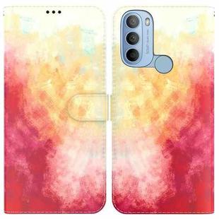 For Motorola Moto G31 4G Brazil Version with Fingerprint Watercolor Pattern Horizontal Flip Leather Phone Case(Spring Cherry)