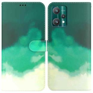 For OPPO Realme 9 Pro Watercolor Pattern Horizontal Flip Leather Phone Case(Cyan Green)
