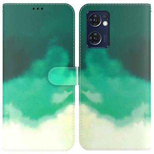 For OPPO Reno7 5G Foreign Version & Taiwan Version / Find X5 Lite Watercolor Pattern Horizontal Flip Leather Phone Case(Cyan Green)