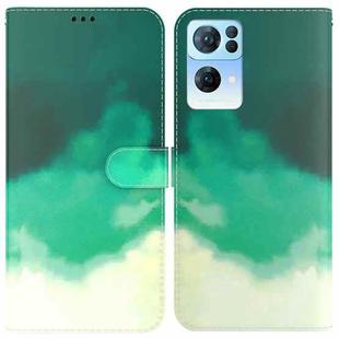 For OPPO Reno7 Pro 5G Watercolor Pattern Horizontal Flip Leather Phone Case(Cyan Green)